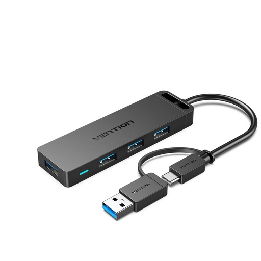[6922794746916] Vention Hub 2 in 1 USB & Type-C, 4 USB 3.0 Black CHTBB
