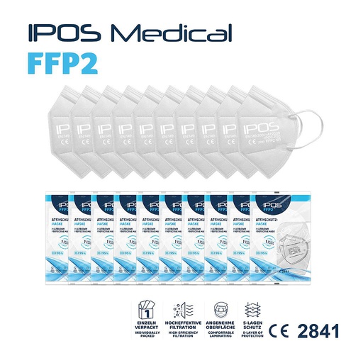 [4251806399966] IPOS face mask FFP2 NR white 10 pcs (individually packaged) CE 2841
