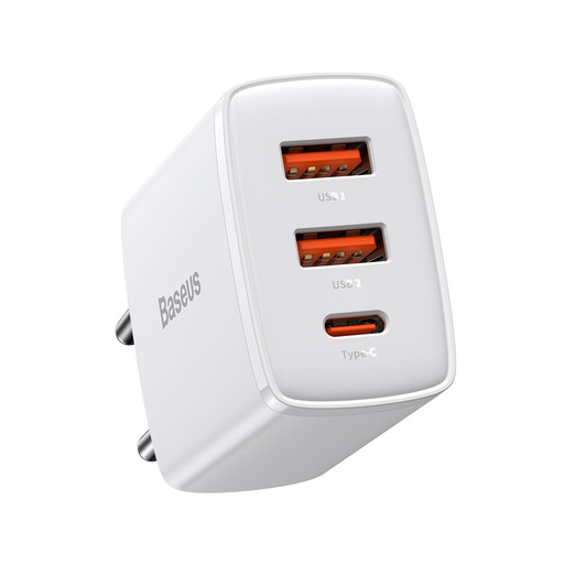 [6953156207301] Baseus Charger 30W 3 ports (2 USB+USB-C) Compact quick white CCXJ-E02