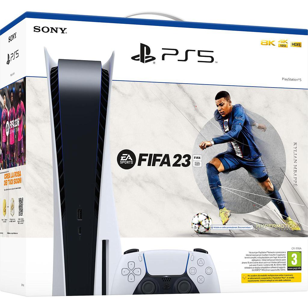 [711719438892] Sony Playstation 5 disc version Chassis white 825GB IT with Fifa 23