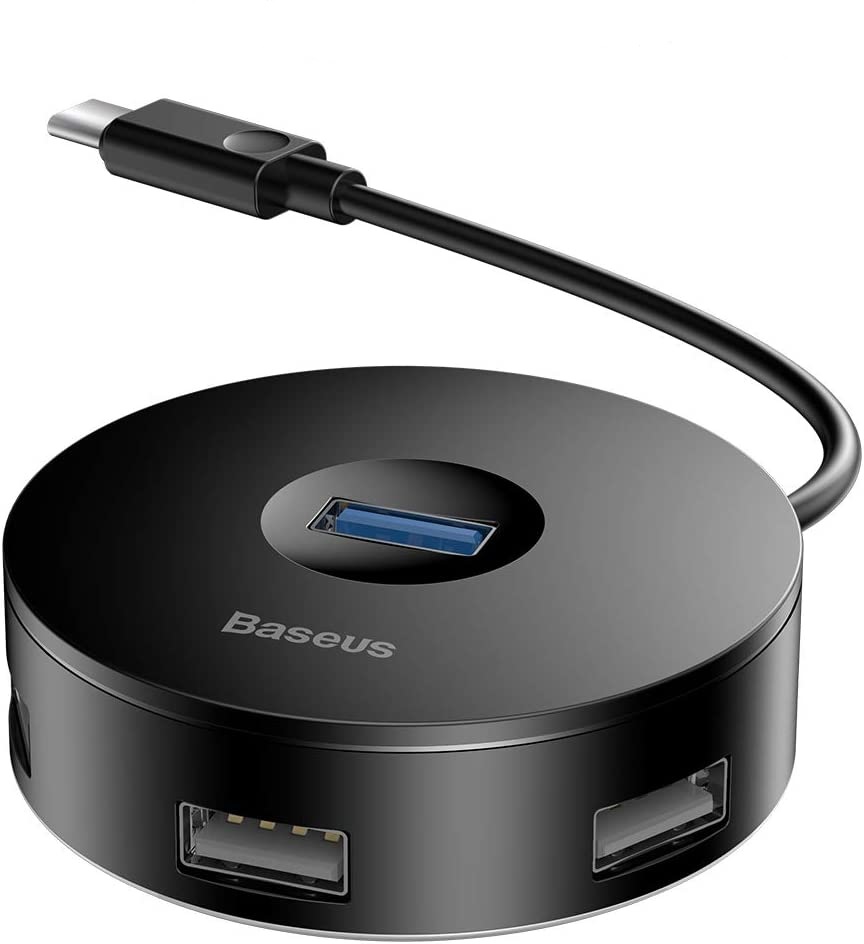 [6953156284258] Baseus Airjoy round box hub USB-C 1x USB 3.0 + 3x USB 2.0 black CAHUB-G01