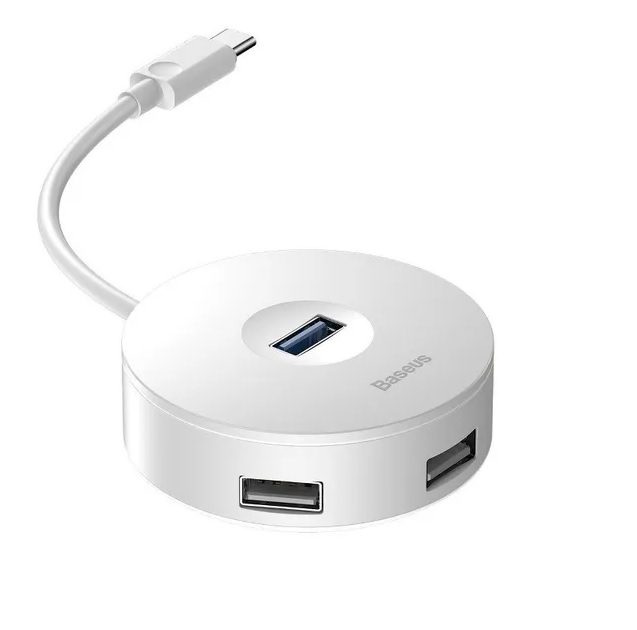 [6953156284265] Baseus Airjoy round box hub USB-C 1x USB 3.0 + 3x USB 2.0 white CAHUB-G02