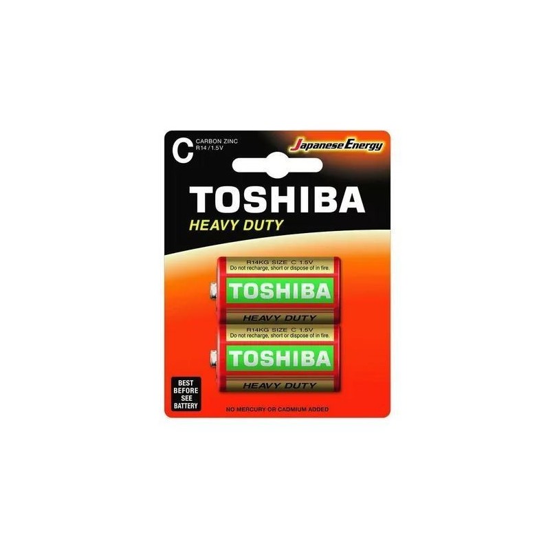[14904530587709] Toshiba Batteria Mezza Torcia zinco 2 pz 1.5V R14