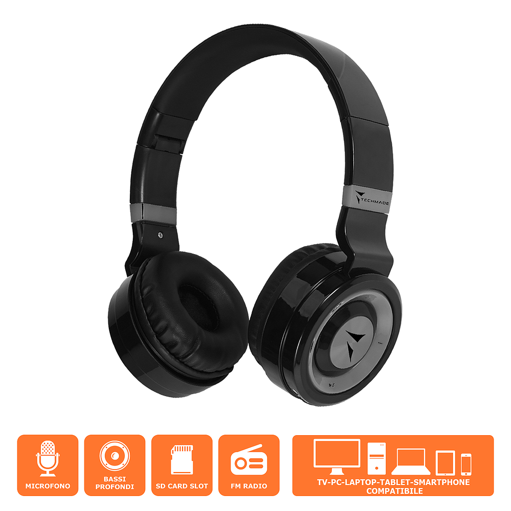 [8099990147224] Techmade Headset wireless with microphone grey TM-046-GY