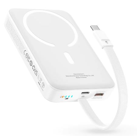 [6932172642778] Baseus Power Bank 10000mAh 30W MagSafe Magnetic Wireless Mini Fast Charge with cable Type-C Stellar white P1002210B223-00