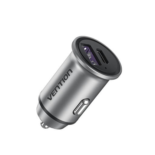 [6922794761681] Vention Car Charger 30W 2 ports (USB+USB-C) Mini alluminium gray FFFH0