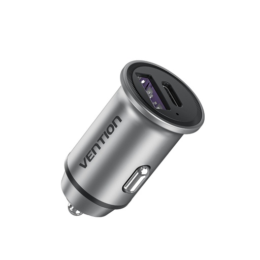 [6922794761681] Vention Caricabatterie per Auto 30W 2 porte (USB+USB-C) Mini alluminium gray FFFH0