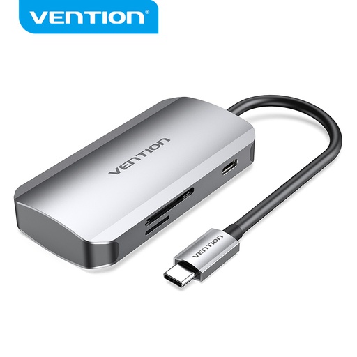 [6922794753495] Vention Hub Type-C 6 in 1 with 3 USB 3.0, 1 Reader SD, 1 TF, Display Port 0.15mt aluminum gray TNHHB