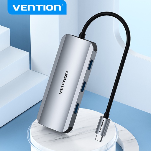 [6922794756816] Vention Hub 7 in 1 Type-C con 1 HDMI, 3 USB 3.0, 1 Lettore SD, 1 TF, 1 Display Port 0.15mt aluminum gray TOJHB