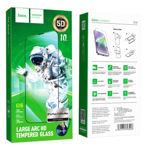[6931474793904] Hoco Tempered Glass iPhone 13 Pro Max, iPhone 14 Plus fullscreen 5D G16
