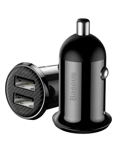 [6953156202009] Baseus Caricabatterie per Auto 2 Porte (2 USB) 12W Grain Pro 4.8A Black CCALLP-01