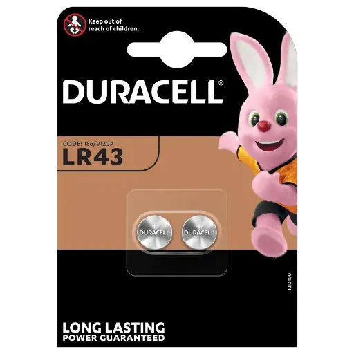 [5000394052581] Duracell Batteria Specialistica Alcalina LR43 1.5V 2 pz 186 V12GA