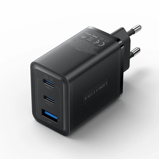 [6922794782037] Vention Caricabatterie 65W 3 porte (USB+USB-C+USB-C) GaN Black FERB0-EU