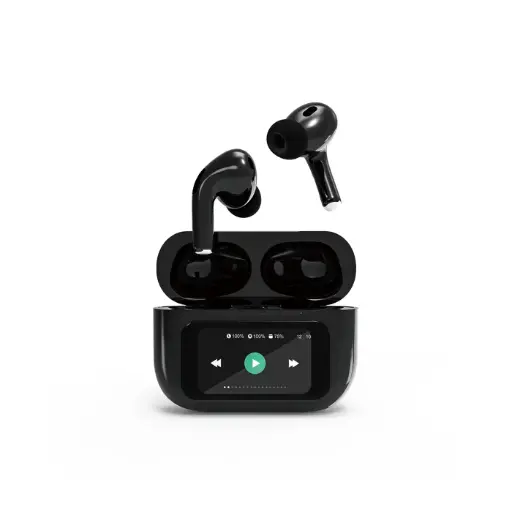 [8716309132015] Gembird Earphones With Noise Cancelling and Display Black TWS-LCD-ANC-01BK