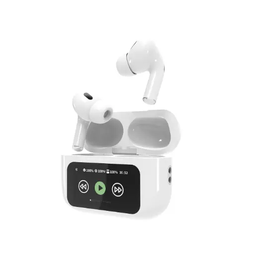 [8716309132022] Gembird Earphones With Noise Cancelling and Display White TWS-LCD-AN01-W