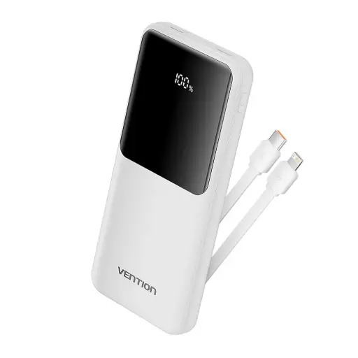 [6922794784642] Vention Power Bank 10000 mAh 22.5W with Data Cable Type-C and Lightning White FHOW0