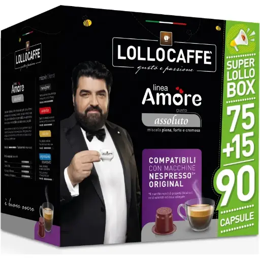 [8034097156526] LolloCaffè Box Coffee in Capsules Compatibile With "Nespresso Original" Absolute Taste 90 Pcs