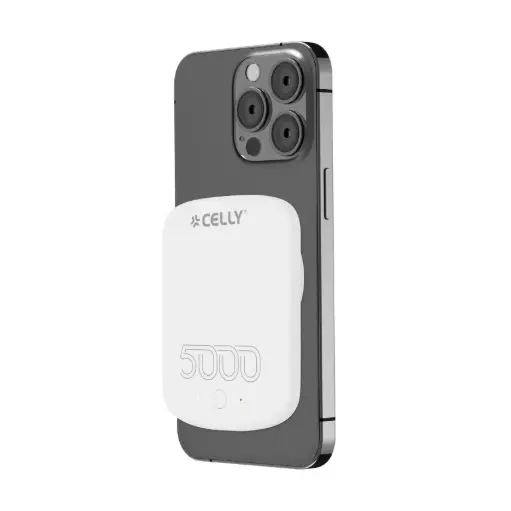 [8021735208082] Celly Power Bank 5000mAh 10W With MagSafe White MAGPB5000PROWH