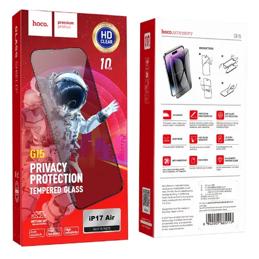 [6942007665117] Hoco Pellicola Vetro Temperato Privacy iPhone 17 Air Fullscreen G15