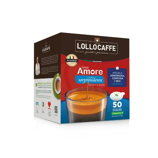 [8034097155833] Lollo Box Caffè in Cialde Decaffeinato Amore Sorprendente 44 mm 50 Pz