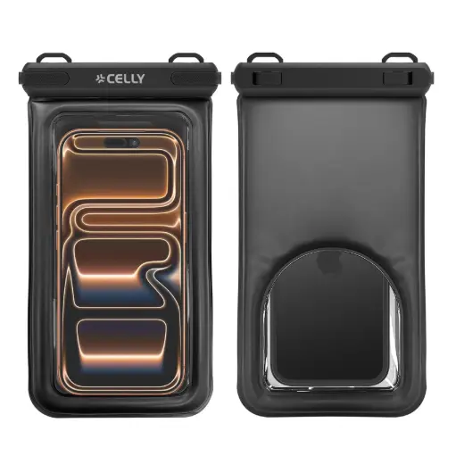 [8021735228073] Celly Custodia Impermeabile Trasparente Fino A 7.2'' Black SPLASHBAGFLBK