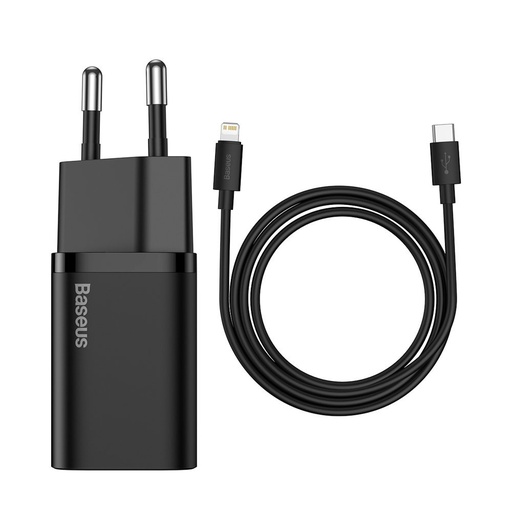 [6953156230057] Baseus Caricabatterie USB-C 20W Super-Si Quick + Cavo Type-C To Lightning (1m) Black TZCCSUP-B01