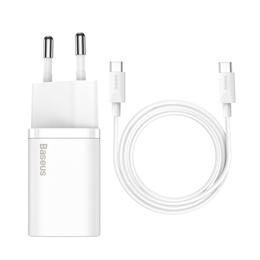 [6953156206038] Baseus Caricabatterie USB-C 25W + Cavo Type-C to Type-C (1m) White TZCCSUP-L02