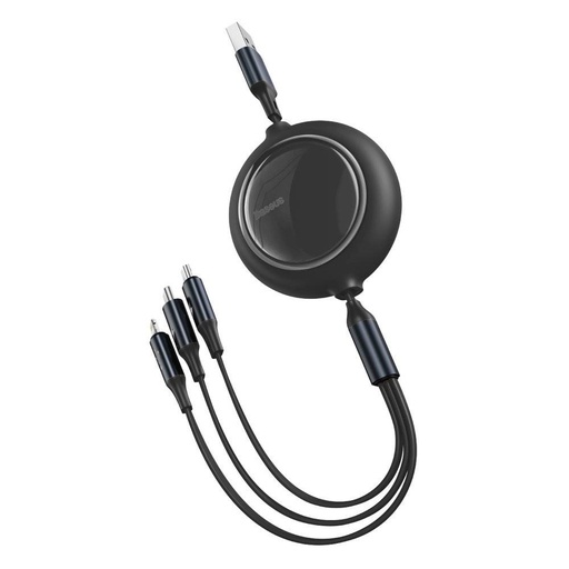 [6953156203945] Baseus Data Cable 3 in 1 retractable micro USB, Lightning, Type-C 3.5A 1.2mt Bright Mirror black CAMLT-MJ01