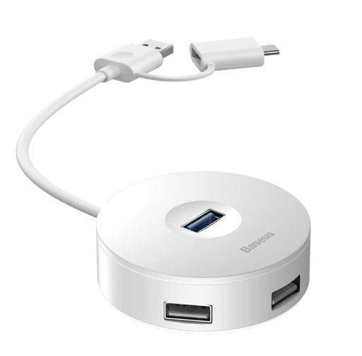 [6953156213616] Baseus Hub USB 4 in 1 con 3 USB 2.0, 1 USB 3.0 white CAHUB-GB02
