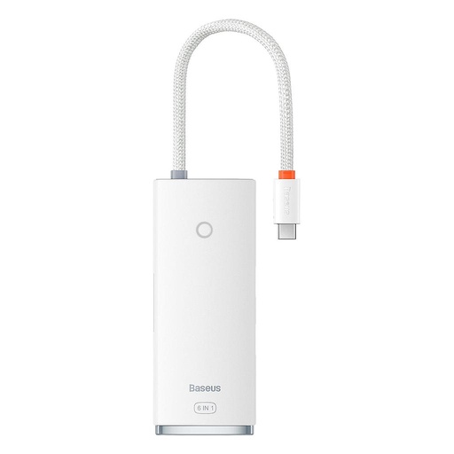 [6932172606350] Baseus Lite Series Hub USB-C 6 in 1 with 2 USB 3.0, 1 HDMI, 1 RJ45, 1 MicroSD/SD white WKQX050102