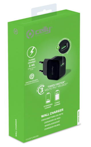 Caricabatterie USB Celly TCUSBTURBOBK 2.4A fast charge black