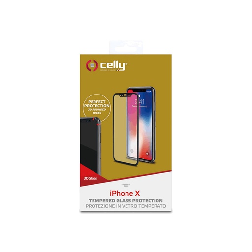 [8021735730750] Tempered glass Celly Apple iPhone X, iPhone Xs 3D glass 3DGLASS900BK 