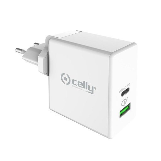 [8021735744863] Celly Charger 2 Ports (USB+USB-C) 45W White TCUSBC45WWH