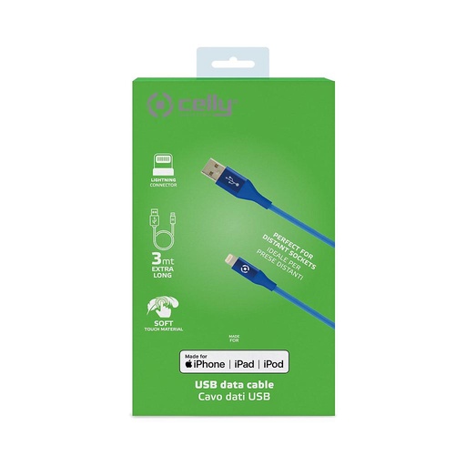 [8021735747451] Celly Cavo Dati Lightning 3mt blue (M.F.I) USBLIGHTCOL3MBL